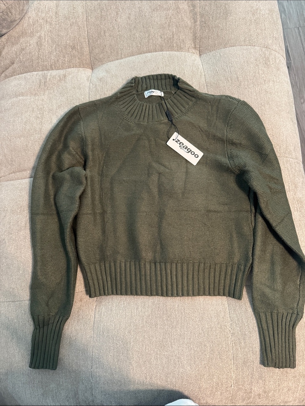zeagoo Olive Ribbed Turtleneck Knit Sweater